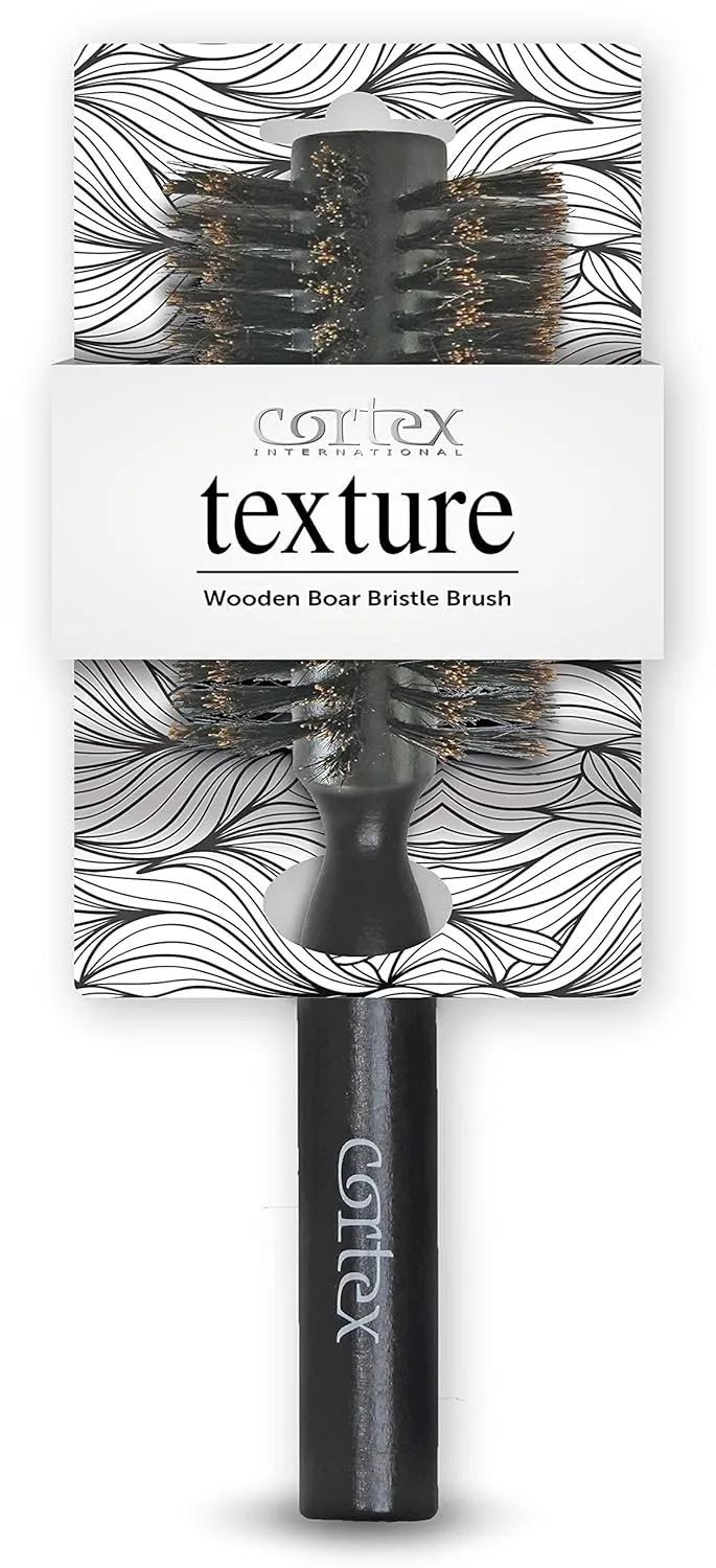 100% Boar Bristle Round Hair Brush, For Women and Men, For All Hair Types, Natural and Soft Hair Brush - Black Wood 2.4"