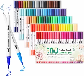 100 Colors Art Markers for Coloring,Coloring Pens,Dual Brush Tip Markers for Kids Adult Drawing,Fine Tip Pens for Art,Journaling,Doodling & Lettering