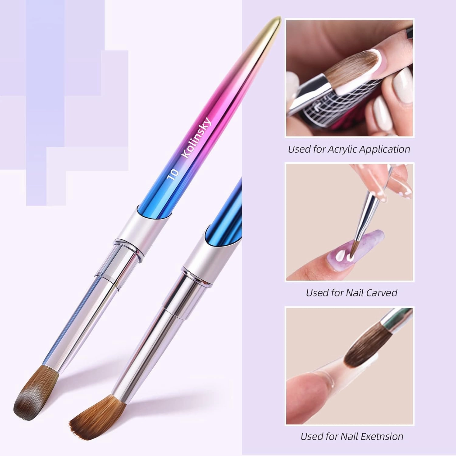 100% Kolinsky Acrylic Nail Brush,3D Nail Brushes for Acrylic Application(Size 8/10/12/14/16/18) Round Shape Pure Handmade, Professional Nail Art Brush Manicure for Women (#10)