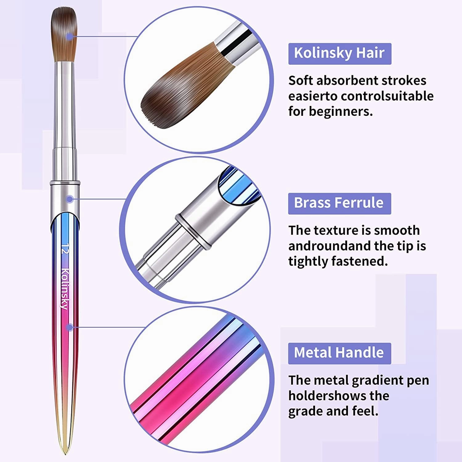 100% Kolinsky Acrylic Nail Brush,3D Nail Brushes for Acrylic Application(Size 8/10/12/14/16/18) Round Shape Pure Handmade, Professional Nail Art Brush Manicure for Women (#10)
