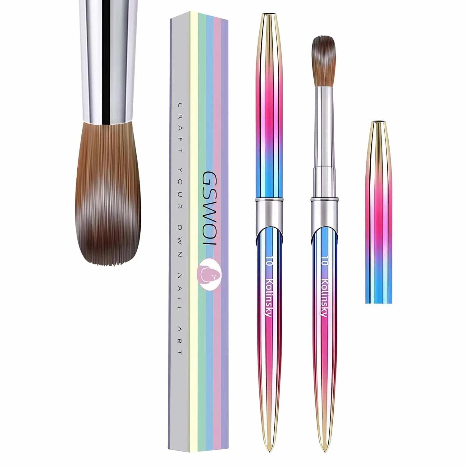 100% Kolinsky Acrylic Nail Brush,3D Nail Brushes for Acrylic Application(Size 8/10/12/14/16/18) Round Shape Pure Handmade, Professional Nail Art Brush Manicure for Women (#10)