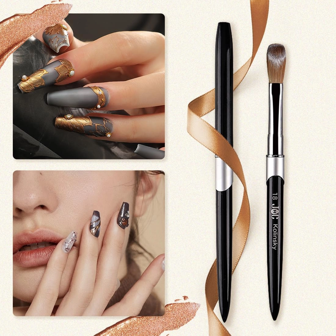 100% Kolinsky Hair Bristles, Acrylic Nail Brush for Acrylic Powder Nail Carved and Extend Nails, Nail Art Brush Black White Metal Handle Professional Drawing Application Manicure Tool (16#)