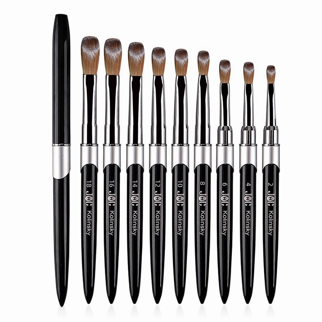 100% Kolinsky Hair Bristles, Acrylic Nail Brush for Acrylic Powder Nail Carved and Extend Nails, Nail Art Brush Black White Metal Handle Professional Drawing Application Manicure Tool (16#)
