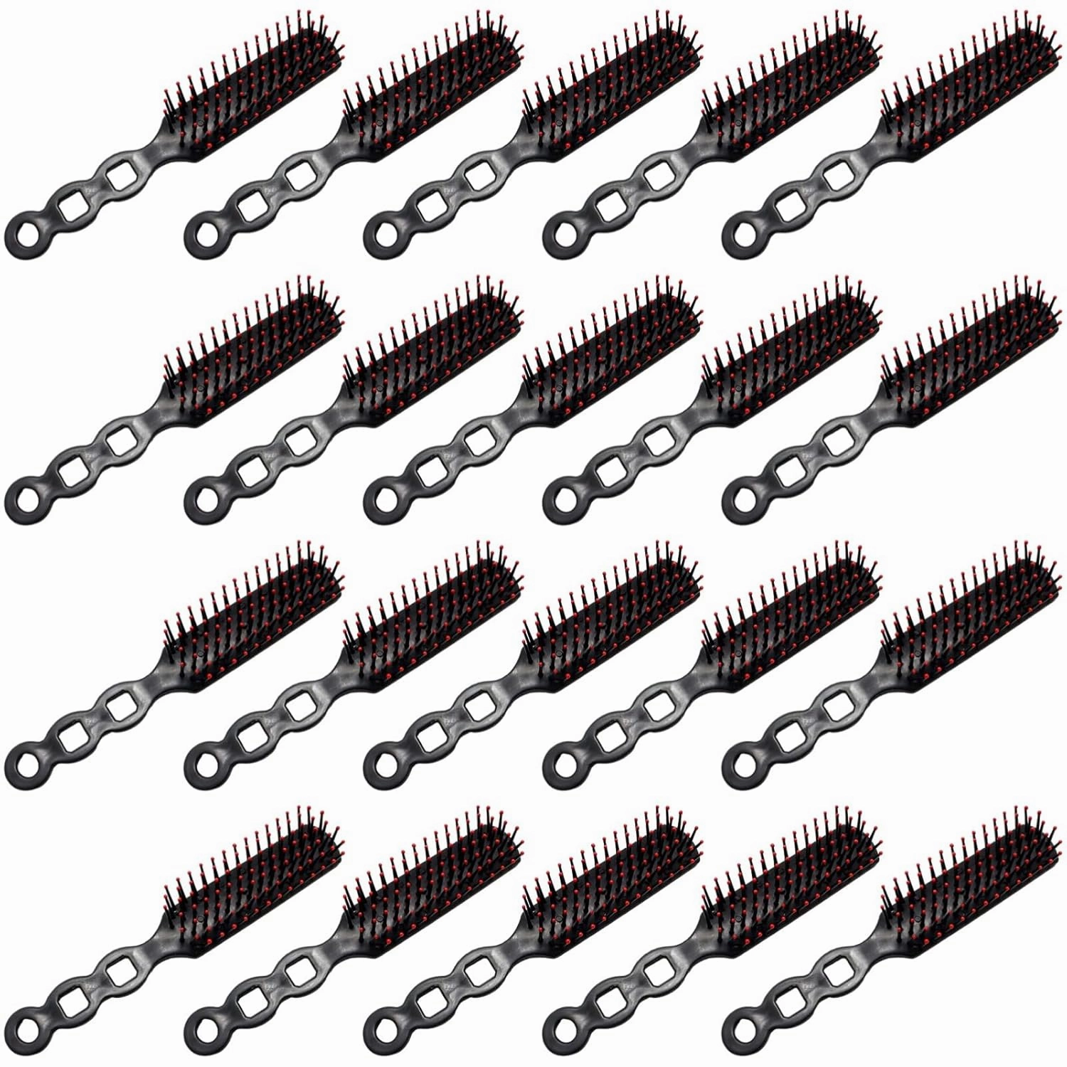 100 Pack Hair Brushes, Black 3-Hole Handle Curling Design Combs, Red Round Head, Ideal for Homeless Shelters, Quality PP Material