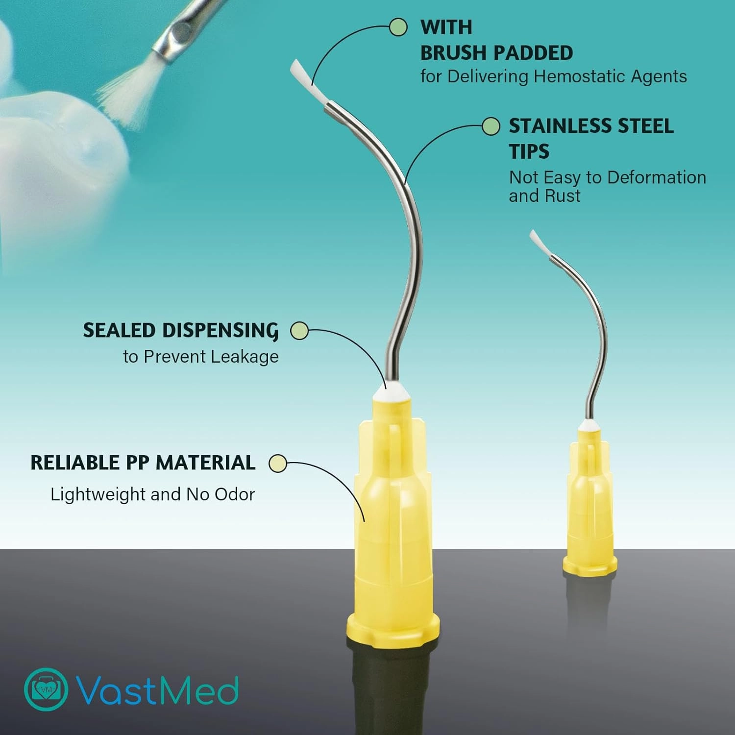 100PCs Dental Grade 19G Pre Bent Needle Tip with Brush Padded by VASTMED | Disposable Dental Pre-Bent Irrigation/Metal Infusor Delivery Needle Tips