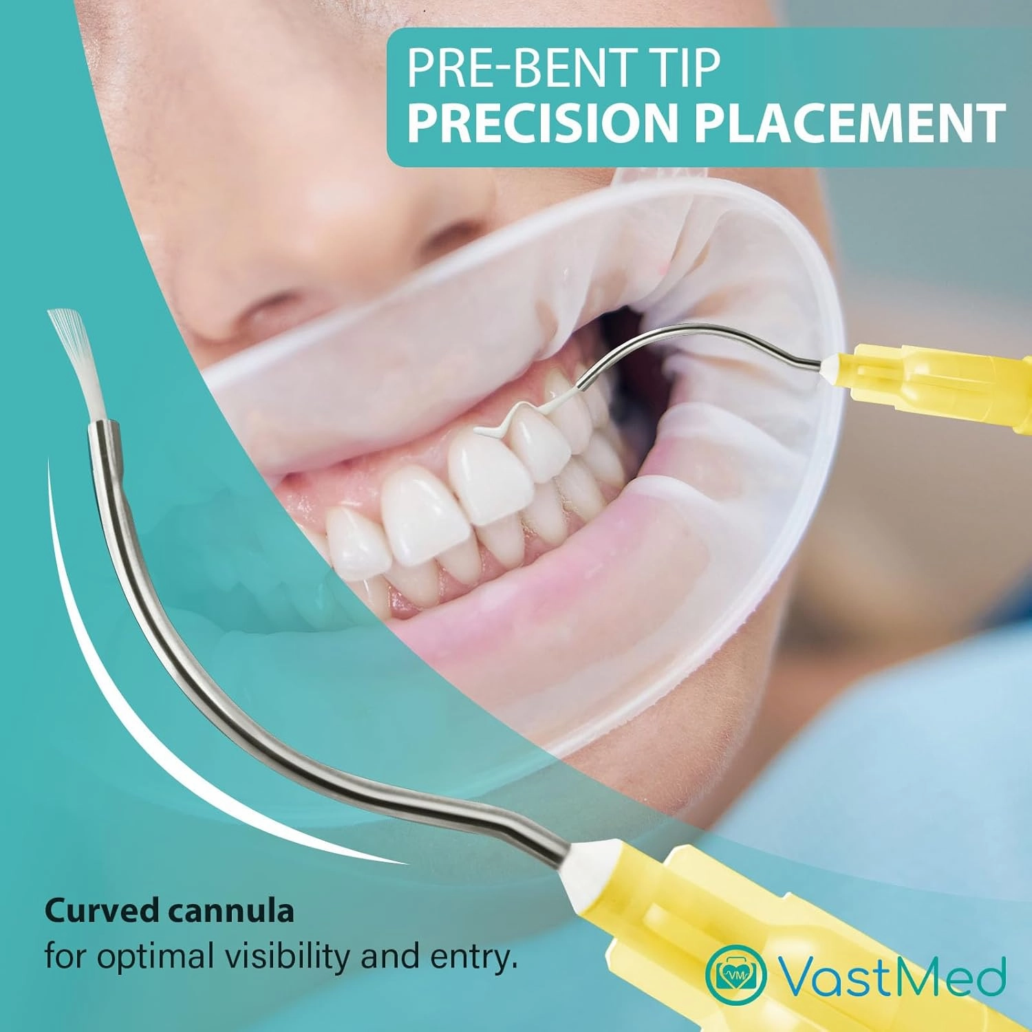 100PCs Dental Grade 19G Pre Bent Needle Tip with Brush Padded by VASTMED | Disposable Dental Pre-Bent Irrigation/Metal Infusor Delivery Needle Tips