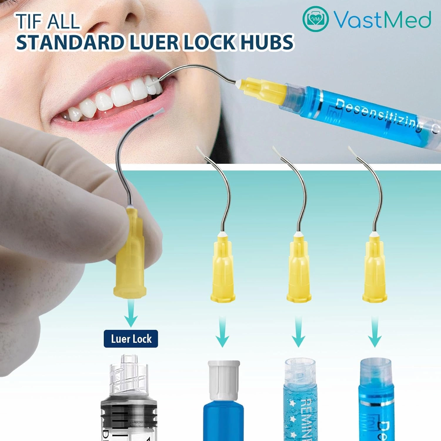 100PCs Dental Grade 19G Pre Bent Needle Tip with Brush Padded by VASTMED | Disposable Dental Pre-Bent Irrigation/Metal Infusor Delivery Needle Tips
