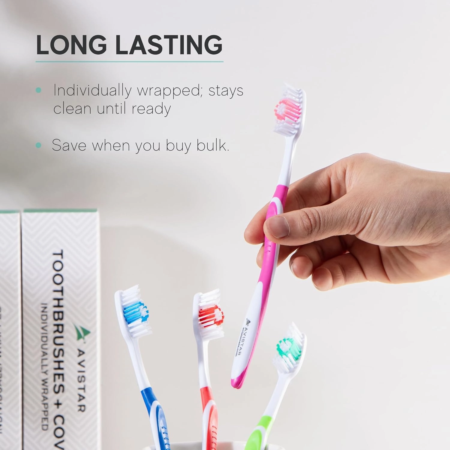 104 Pack Bulk Toothbrushes w/Cover Caps, Individually Wrapped Disposable Travel Toothbrush, Value Size, Long Lasting 3  Months, Med-Soft Manual Teeth Brush Bristles, 4 Colors (Red Green Blue Pink)
