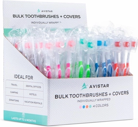 104 Pack Bulk Toothbrushes w/Cover Caps, Individually Wrapped Disposable Travel Toothbrush, Value Size, Long Lasting 3  Months, Med-Soft Manual Teeth Brush Bristles, 4 Colors (Red Green Blue Pink)