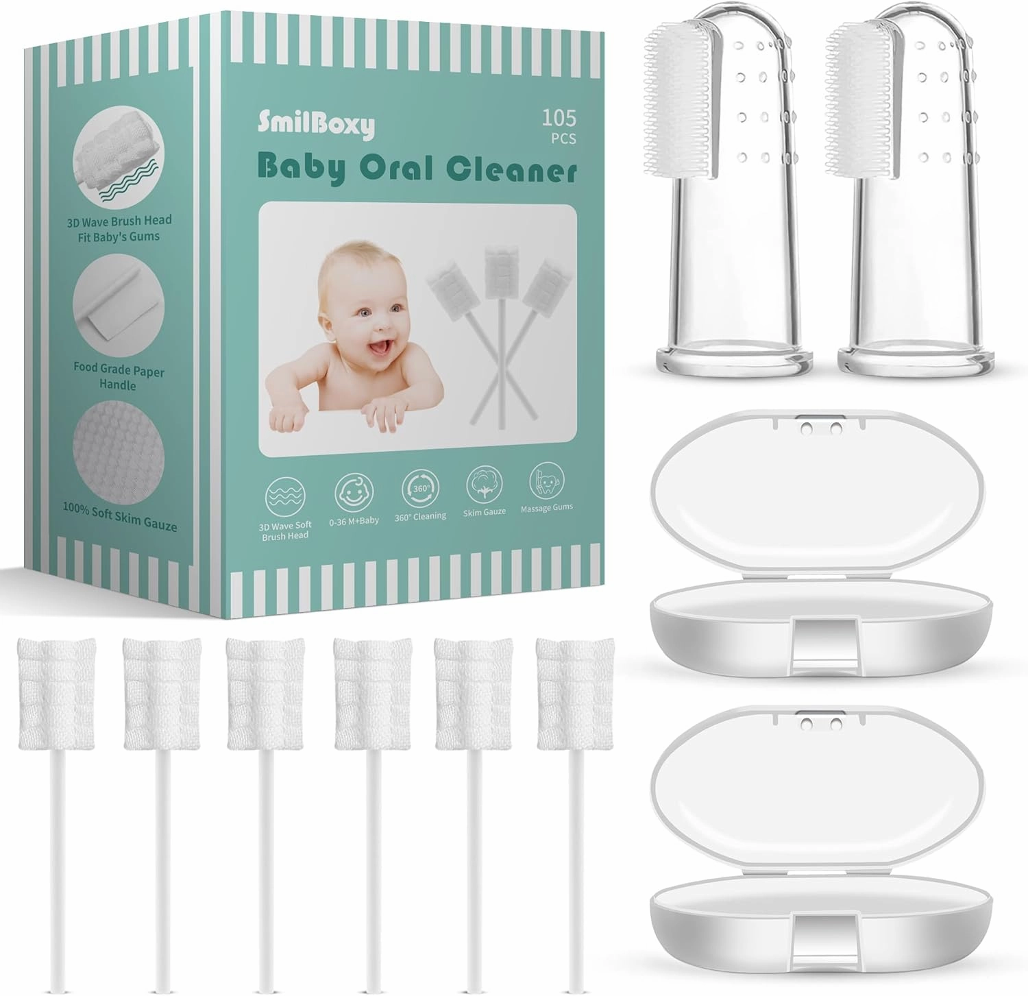 105 Pieces Baby Tongue Cleaner   2 PCS Finger Toothbrush Soft Gauze Baby with Box Disposable Tongue Cleaner Infants Oral Mouth Cleaner Newborn Care 0-36 Month Infants