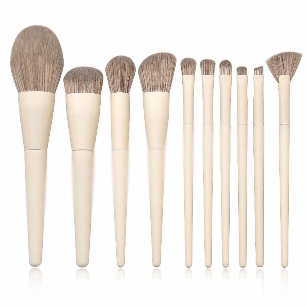 10 Wooden Handle Makeup Brush Set, Large Powder Base, Eye Shadow, Blush, High Gloss Makeup Brush