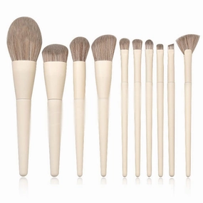 10 Wooden Handle Makeup Brush Set, Large Powder Base, Eye Shadow, Blush, High Gloss Makeup Brush