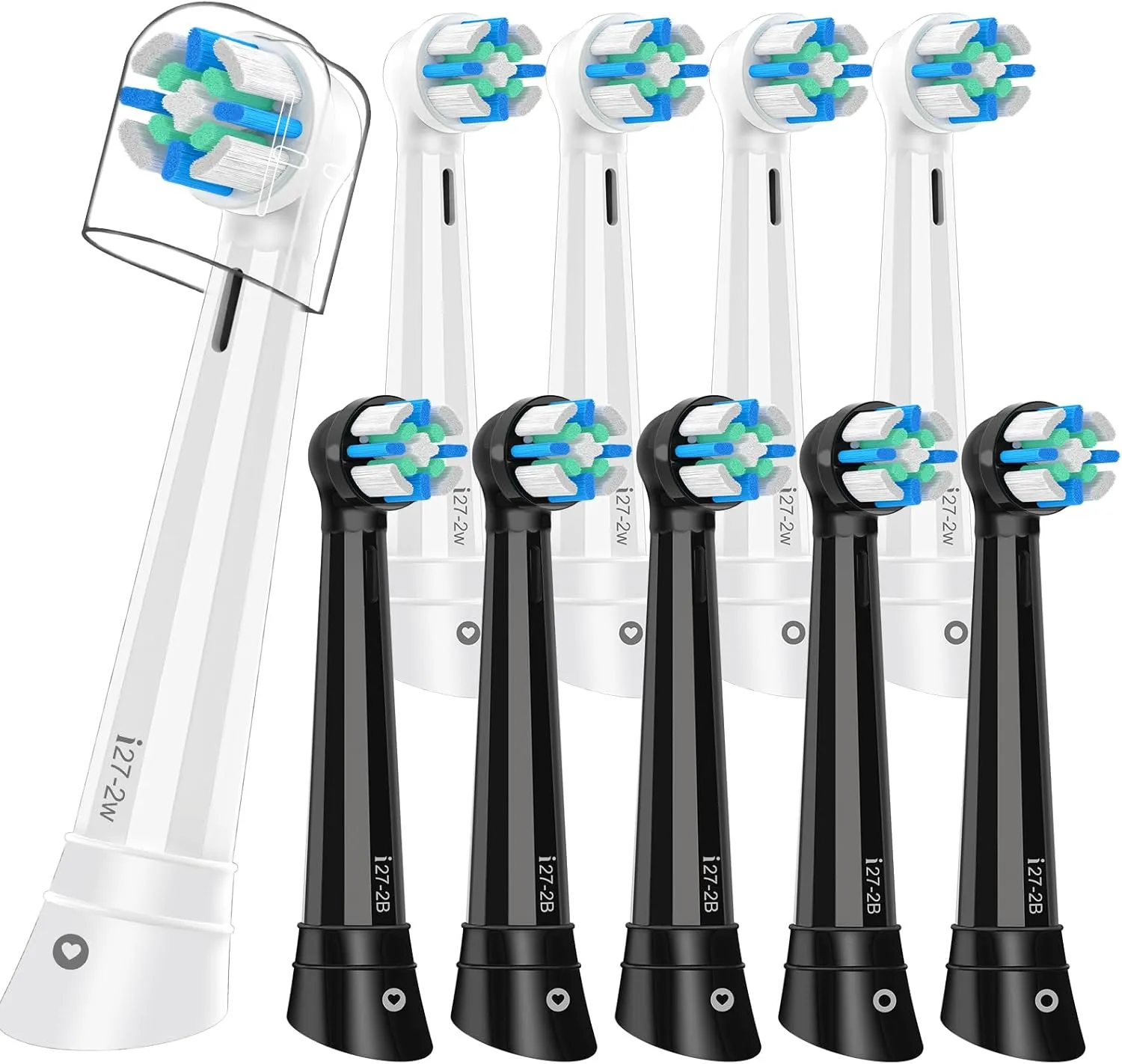 10pcs iO Replacement Heads Compatible with Oral B iO 2/3/4/5/6/7/8/9/10 Series Electric Toothbrush,IO Toothbrush Heads Compatible with Oral B iO,Medium-Hard bristles Care for Your Teeth,White/Black