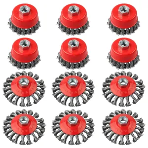 12 Pack Wire Brushes - 4 Inch Angle Grinder Wire Wheel, 5/8 Inch Threaded Arbor, 0.02 Inch Carbon Steel