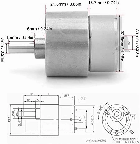 12V Electric Brush DC Motor 37mm Diameter Gearbox Eccentric Shaft Large Speed Reduction Gear Motor for Electronic Toy Fan - (Speed(RPM): 700RPM)