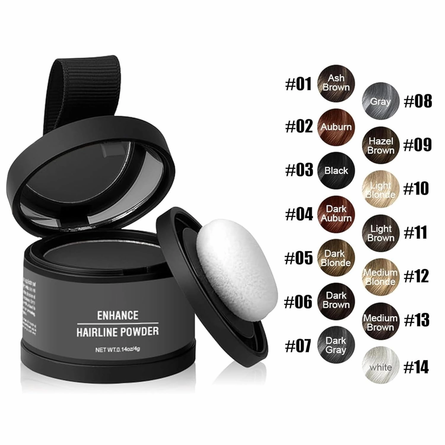 14 Colors Root Touch up Powder with Mirror, Water & Sweat Resistant Multi-functional Hairline Powder-Ash Brown