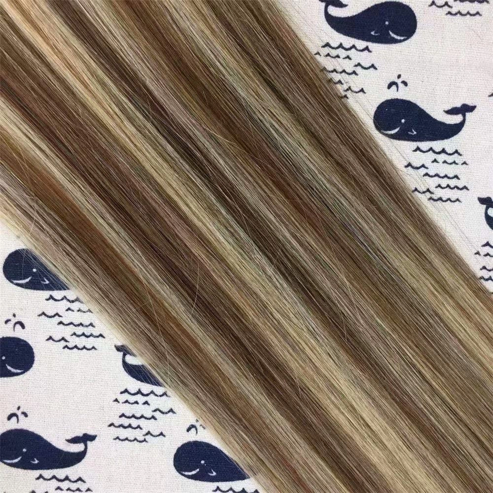 14 Inch 70g/7pcs Brown with Blonde Highlights Clip in Extensions Two Tone Colored Brazilian Remy Human Hair Extensions Clip in