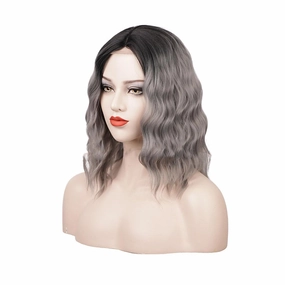 14 Inch Short Wavy Small Area Lace Wig for Women Synthetic Curly Middle Part Wigs Natural Looking Heat Resistant Hair Piece Dark Gray Wig for Daily Party Use