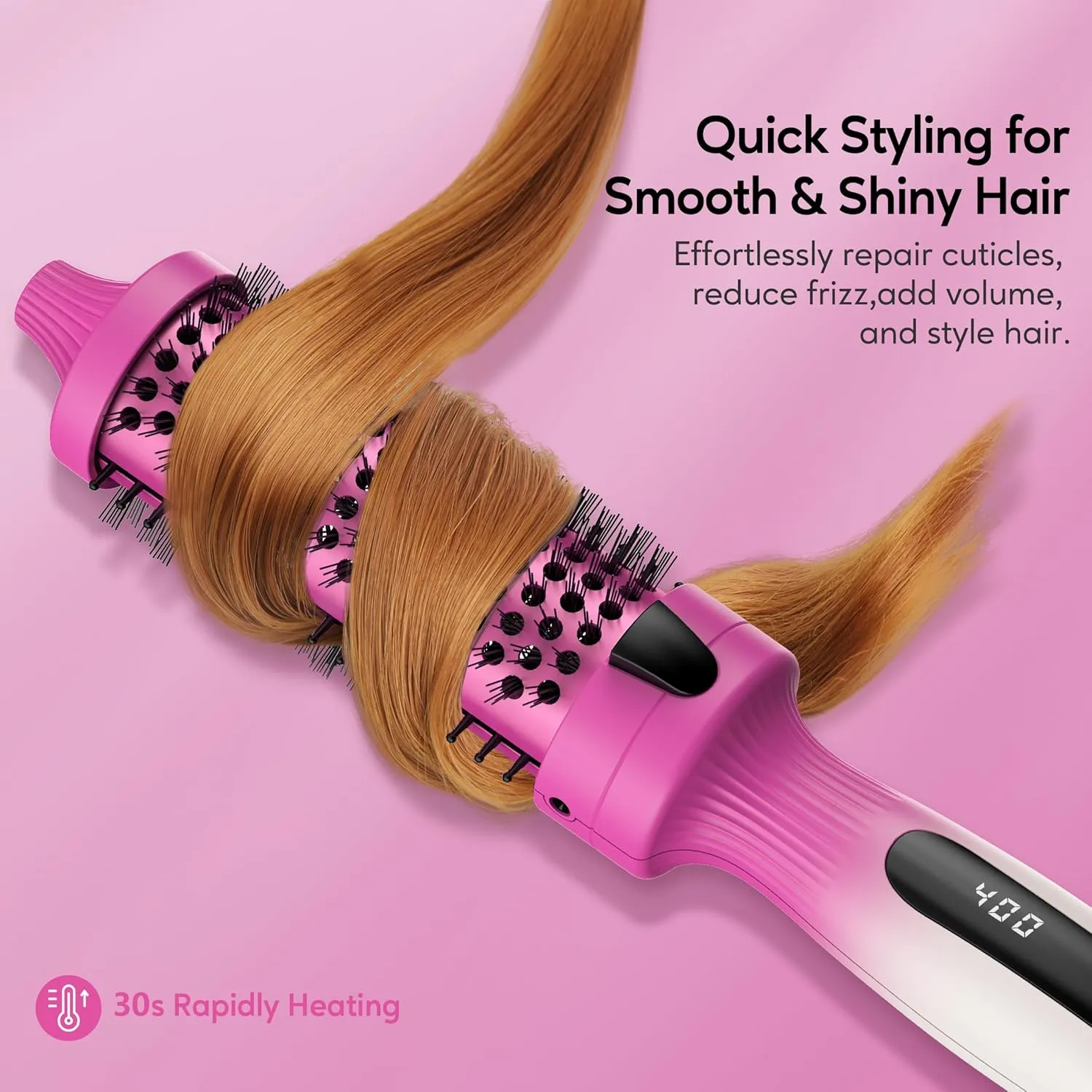 1.5-Inch Heated Round Brush - Ceramic Ionic Thermal Brush for Fast and Quiet Blowouts, Volume, Smoothness, Natural Curls, Dual MCH Heating, Adjustable Temperature