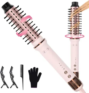 1.5 Inch Rotating Curling Iron Brush, Double PTC Heated Thermal Brush Tourmaline Ionic Round Brush, 3 in 1 Thermal Hair Brush Dual Voltage for Long Medium Hair, 3 Temperatures, 30S Fast Heating