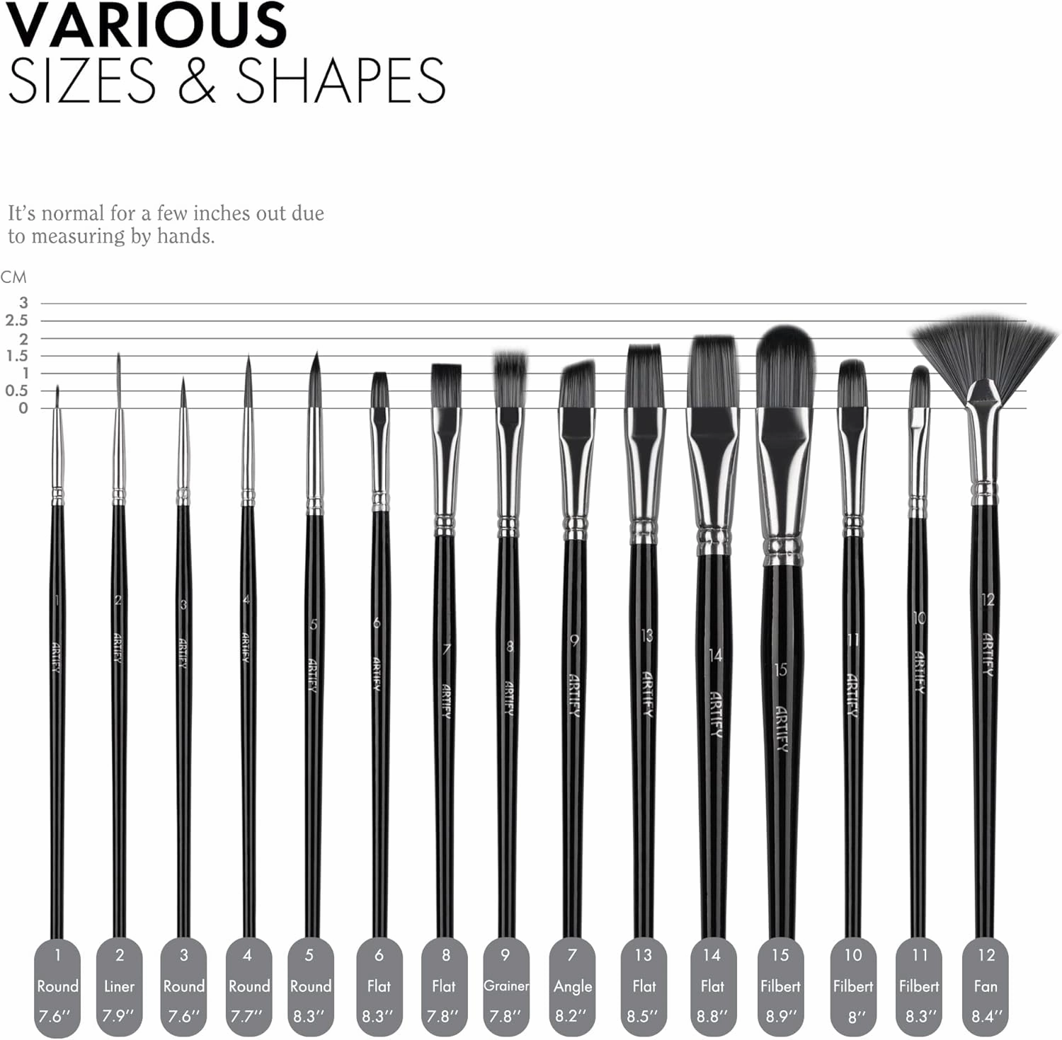18 Piece Paint Brush Set, ARTIFY 15 Acrylic Paint Brushes, Palette Knife, and 2 Sponges, Professional Artist Paint Brushes for Acrylics, Watercolors, Gouache, Canvas, and Face Painting,Black