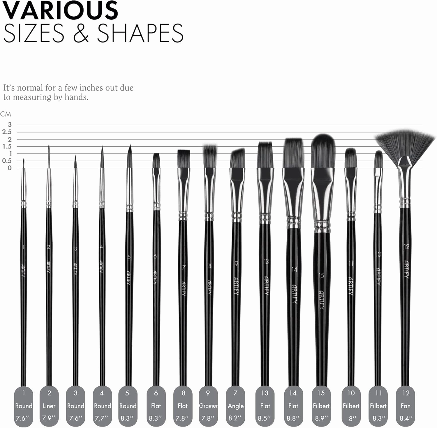 18 Piece Paint Brush Set, ARTIFY 15 Acrylic Paint Brushes, Palette Knife, and 2 Sponges, Professional Artist Paint Brushes for Acrylics, Watercolors, Gouache, Canvas, and Face Painting,Black