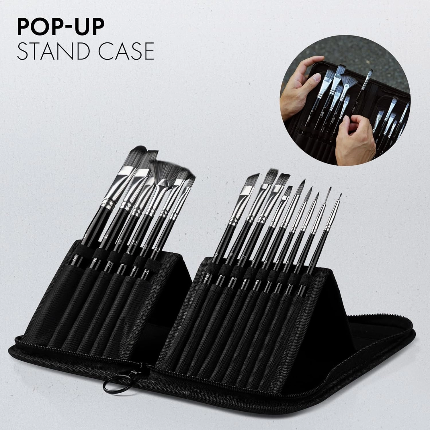 18 Piece Paint Brush Set, ARTIFY 15 Acrylic Paint Brushes, Palette Knife, and 2 Sponges, Professional Artist Paint Brushes for Acrylics, Watercolors, Gouache, Canvas, and Face Painting,Black