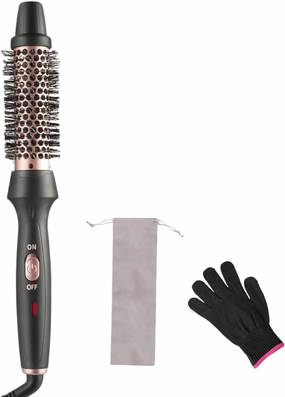 1 1/4 Inch Ceramic Tourmaline Curling Iron Brush with Dual Voltage for Travel, Suitable for Long and Medium Hair (Black)