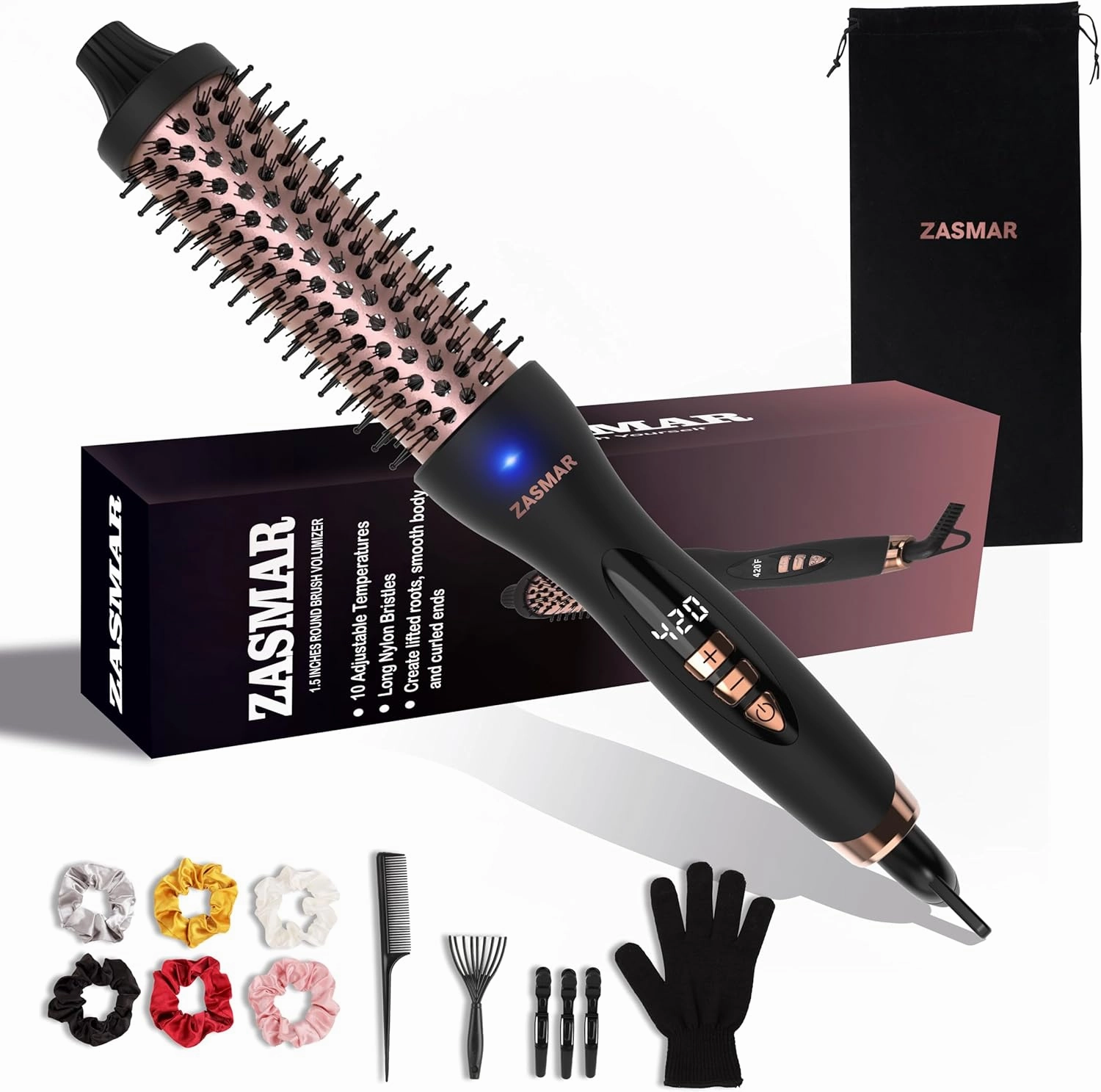 1.5″ Ceramic Thermal Brush with 10 Temperature Settings, Heated Round Brush for Blow Out Look, 30s Fast Curling Iron Dual Voltage, Quick & Easy to Use
