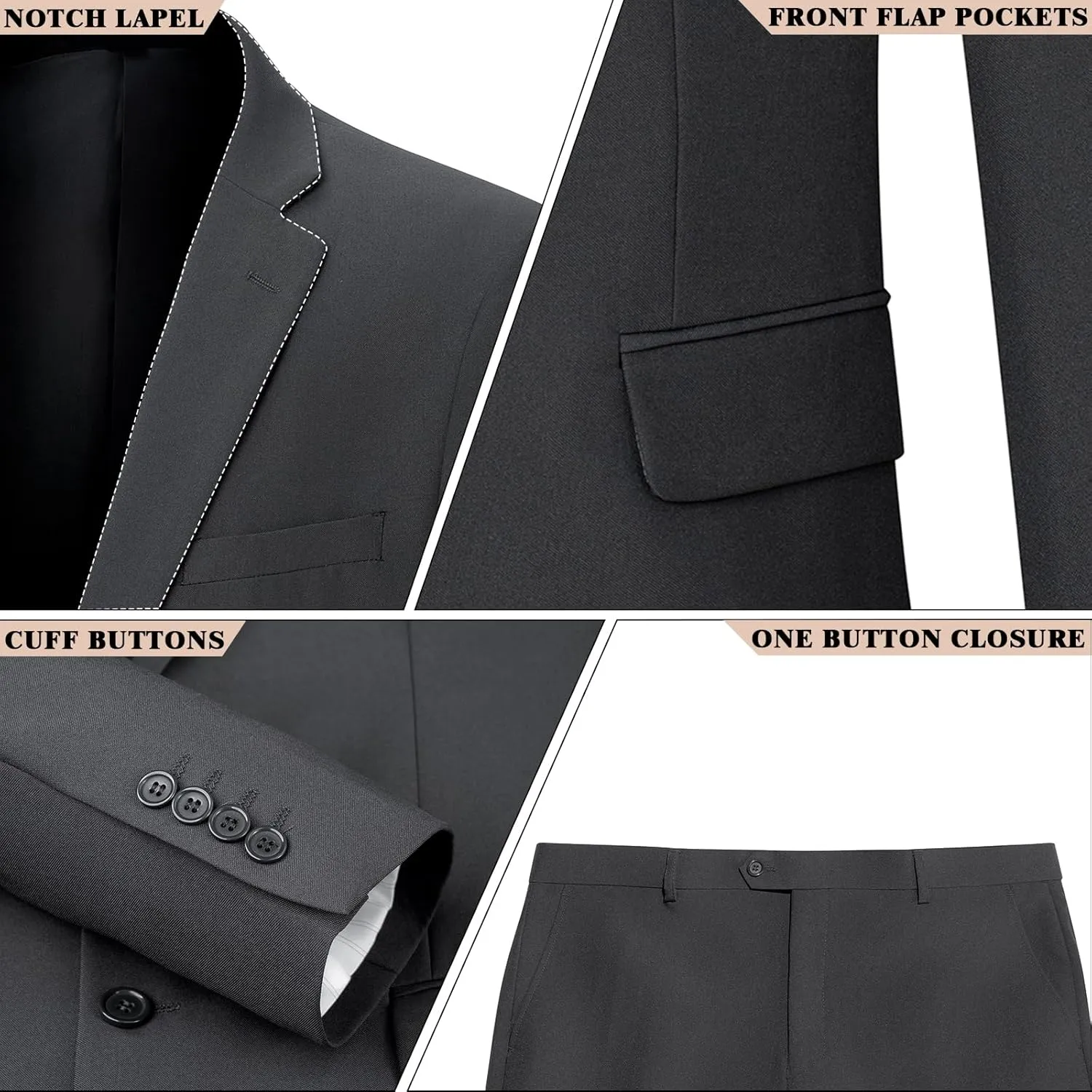 2 Piece Men's Suit Slim Fit Suits for Men, Two Button Blazer Dress Business Wedding Party Jacket & Pants