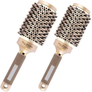 2 Pieces Extra Long and Wide Round Hair Brush for Blow Drying Styling Curling Ion Thermal Barrel to Eliminate Frizz Round Brush Enhance Texture(barrel 2.1 inch 1.7 inch)