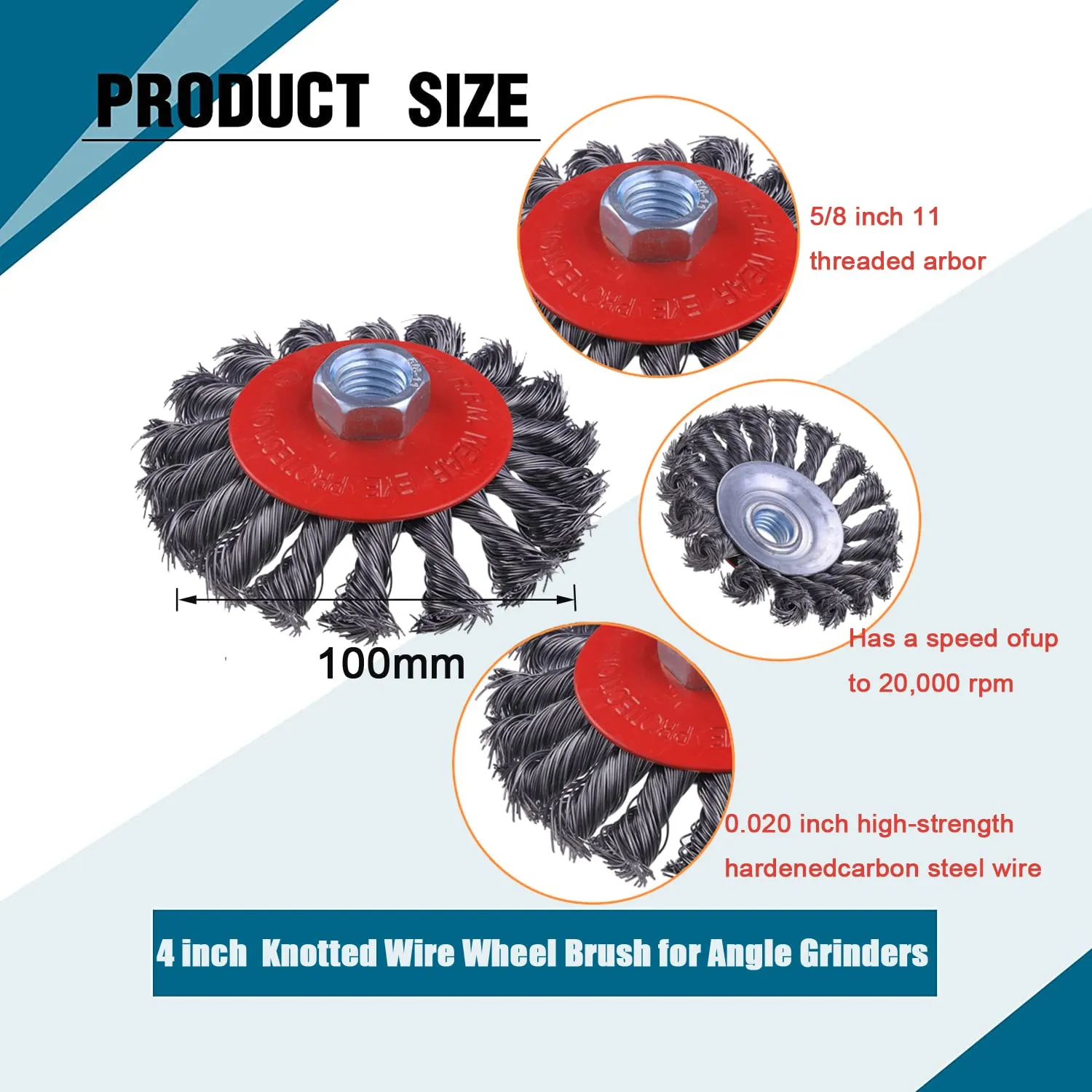 20 Pack 4 Inch Wire Wheels for Angle Grinder, Wire Brush for 4 1/2 Angle Grinder, Twist Knotted Carbon Steel Wire Wheel with 5/8" Thread Arbor for Removing Rust