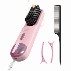 2025 New Upgraded Cordless Hair Straightener Brush 300 Million Negative Ionic Portable Hair Straightener Comb for Women with 4 Temps Fast Heating MCH Ceramic Coating Smooth Frizz - Free Hair