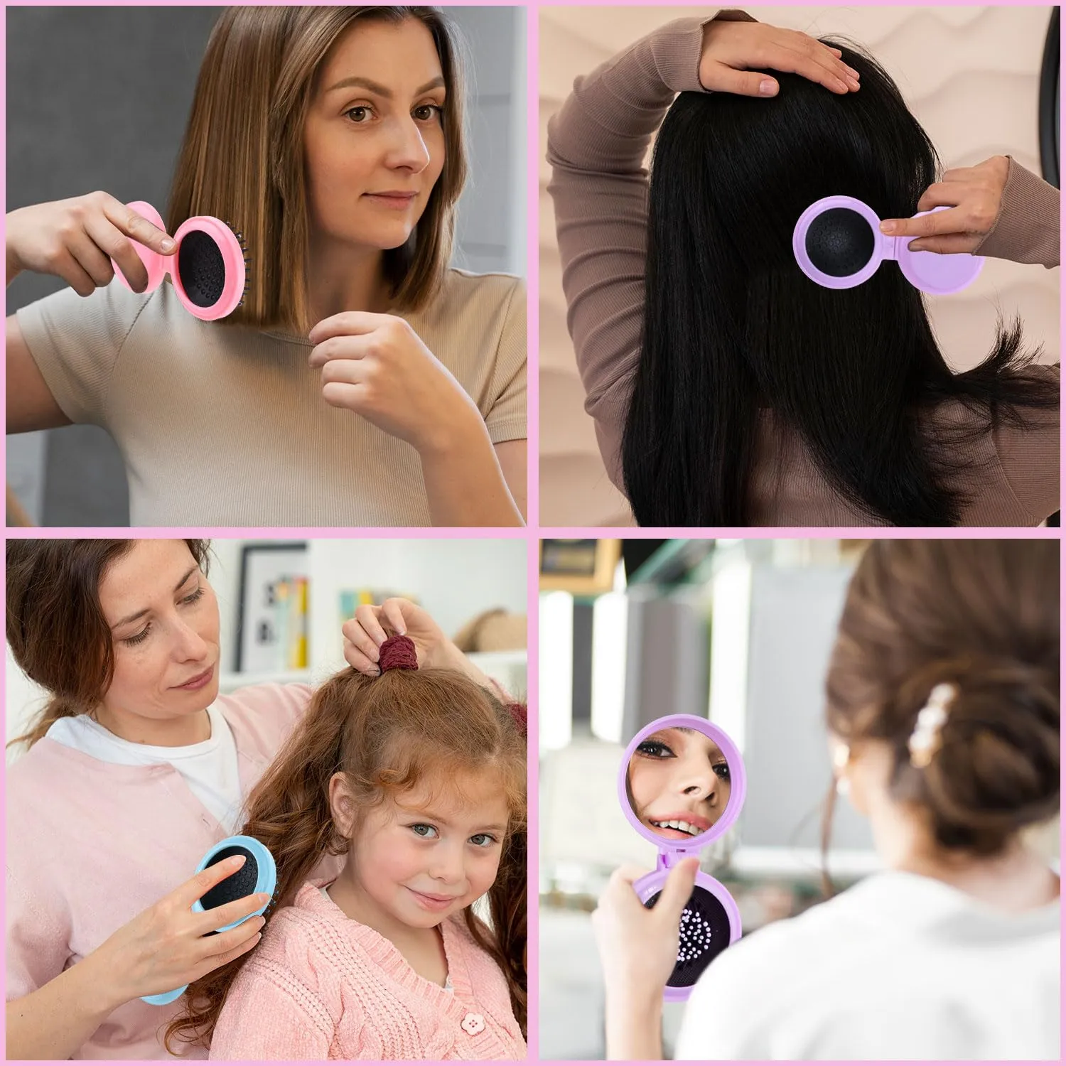 21 Pcs Hair Brushes Set with Travel Mirror: Folding Pocket Brush, Round Makeup Mirror, Mini Comb (7 Colors)