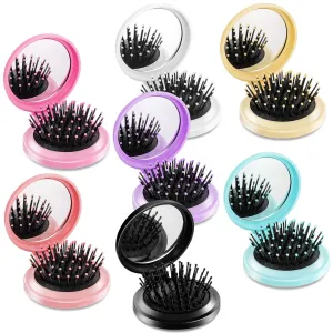 21 Pcs Hair Brushes Set with Travel Mirror: Folding Pocket Brush, Round Makeup Mirror, Mini Comb (7 Colors)