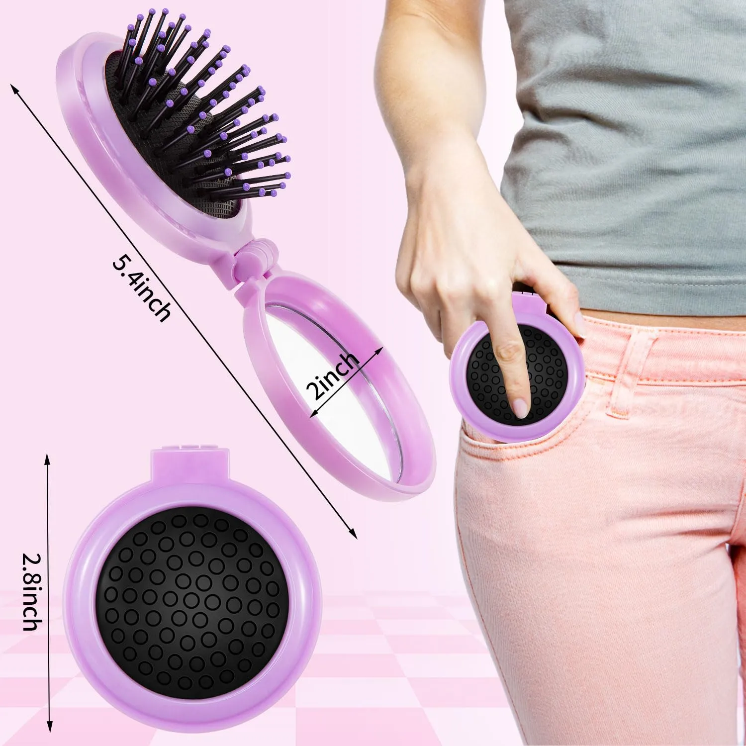21 Pcs Hair Brushes Set with Travel Mirror: Folding Pocket Brush, Round Makeup Mirror, Mini Comb (7 Colors)