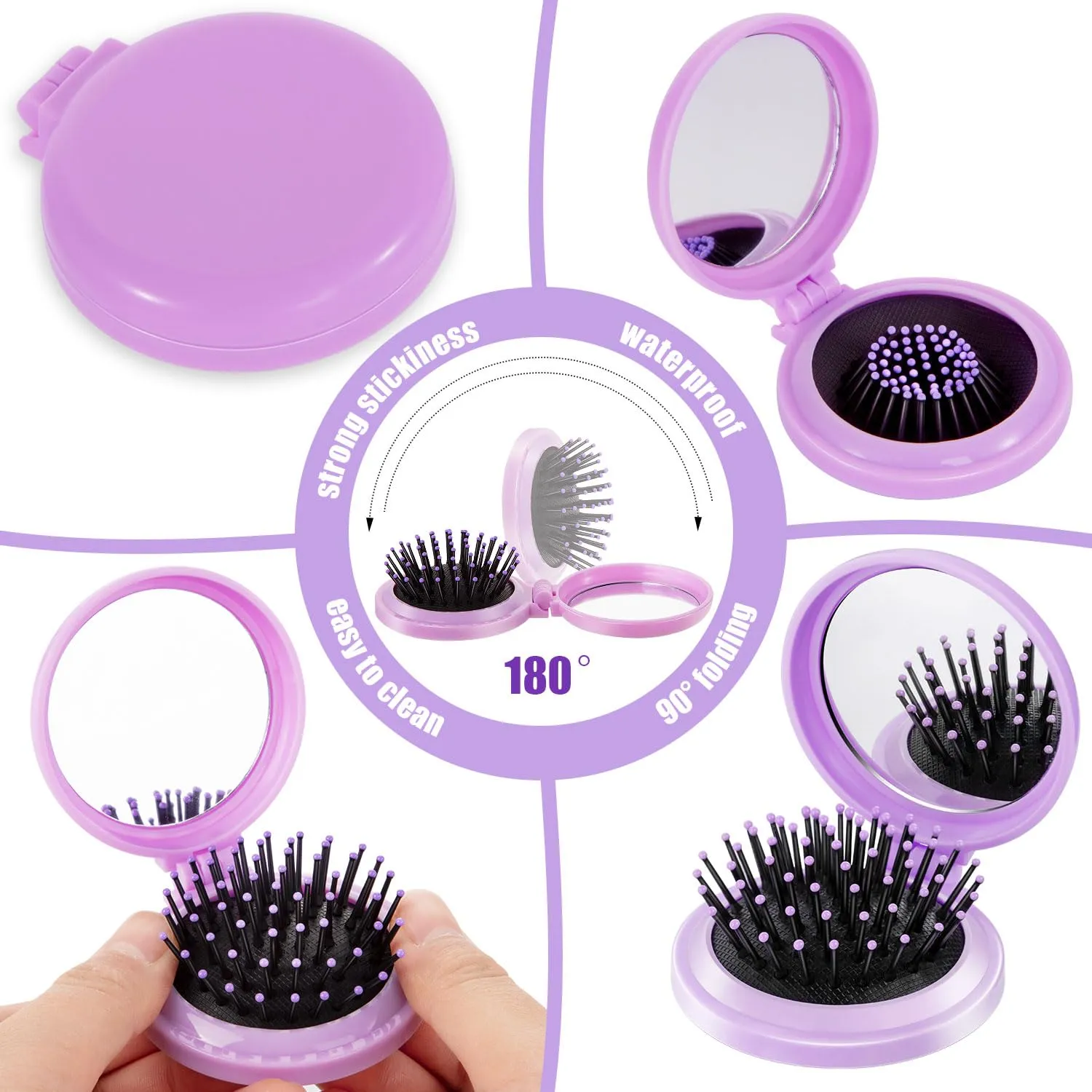 21 Pcs Hair Brushes Set with Travel Mirror: Folding Pocket Brush, Round Makeup Mirror, Mini Comb (7 Colors)