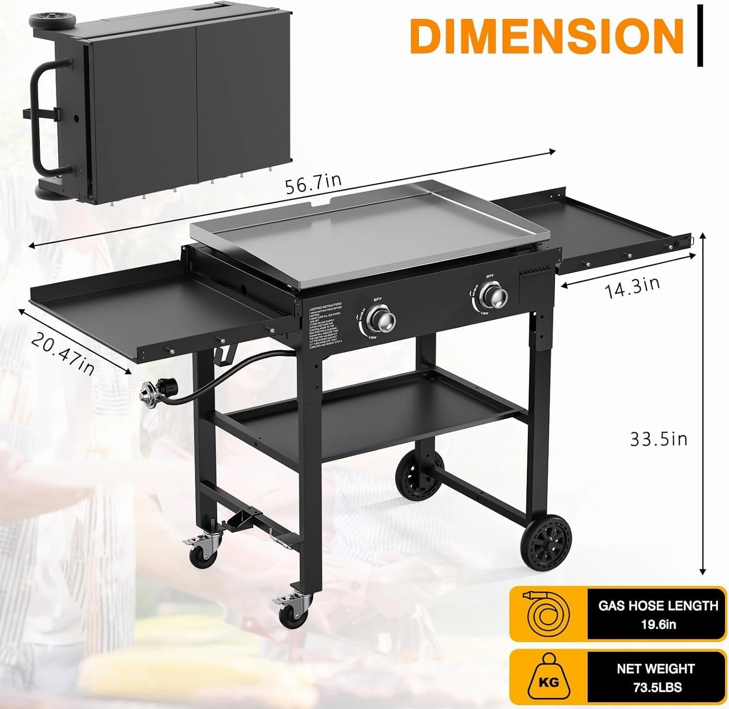 2 Burner Foldable Gas Griddle, 28 Inch Stainless Steel Portable Detachable Propane Griddle, 30,000 BTU Flat Top Barbecue Grill with Side Shelves for Camping