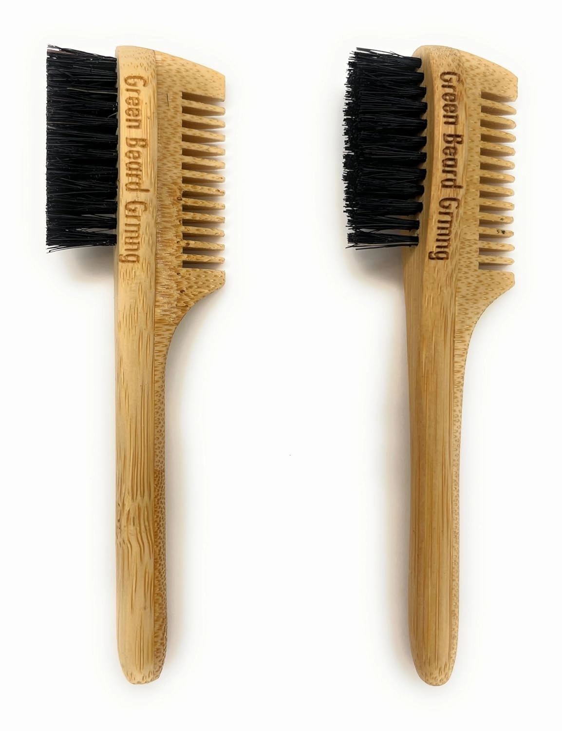 2-in-1 Pocket Sapling Mustache Brush & Comb (2-Pack) from Green Beard Grmng - Boar Bristle & Bamboo