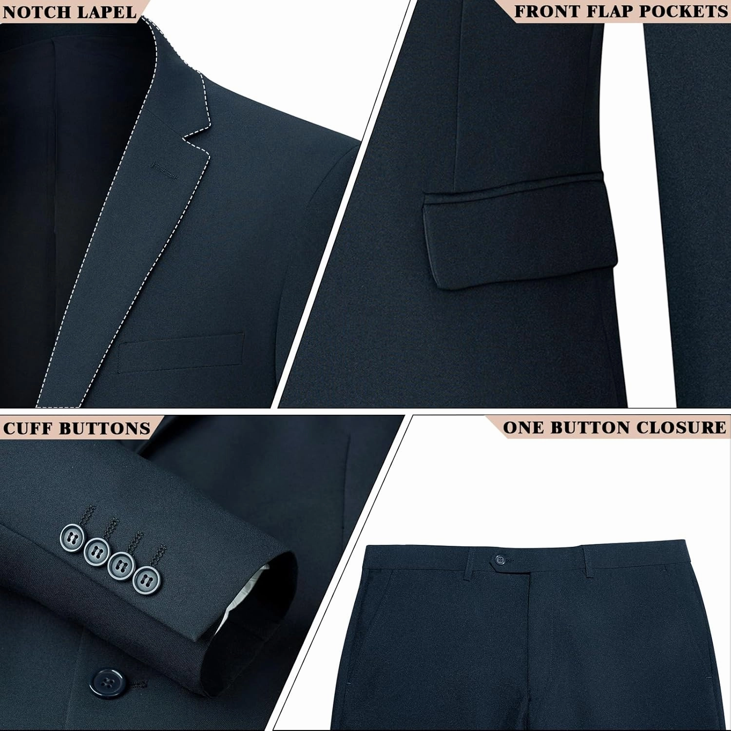 2 Piece Men's Suit Slim Fit Suits for Men, Two Button Blazer Dress Business Wedding Party Jacket & Pants