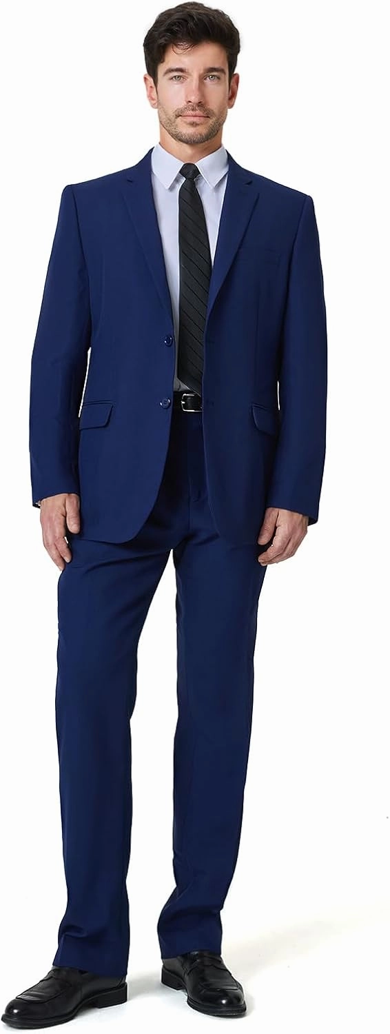 2 Piece Men's Suit Slim Fit Suits for Men, Two Button Blazer Dress Business Wedding Party Jacket & Pants