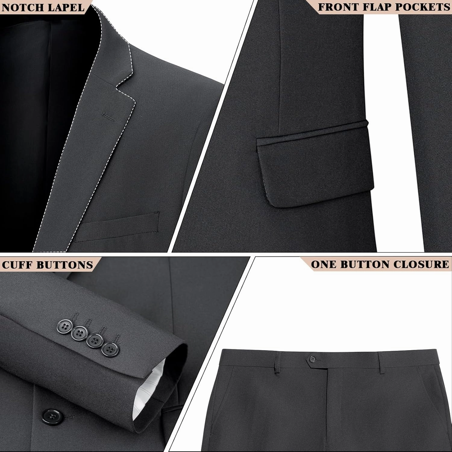 2 Piece Men's Suit Slim Fit Suits for Men, Two Button Blazer Dress Business Wedding Party Jacket & Pants