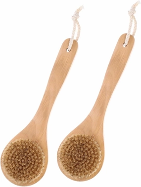 2pcs Body Exfoliating Brush Short Handle Boar Bristle Scrub Brush for Wet and Dry Use Compact Bath Massage for Deep Cleansing and Skin