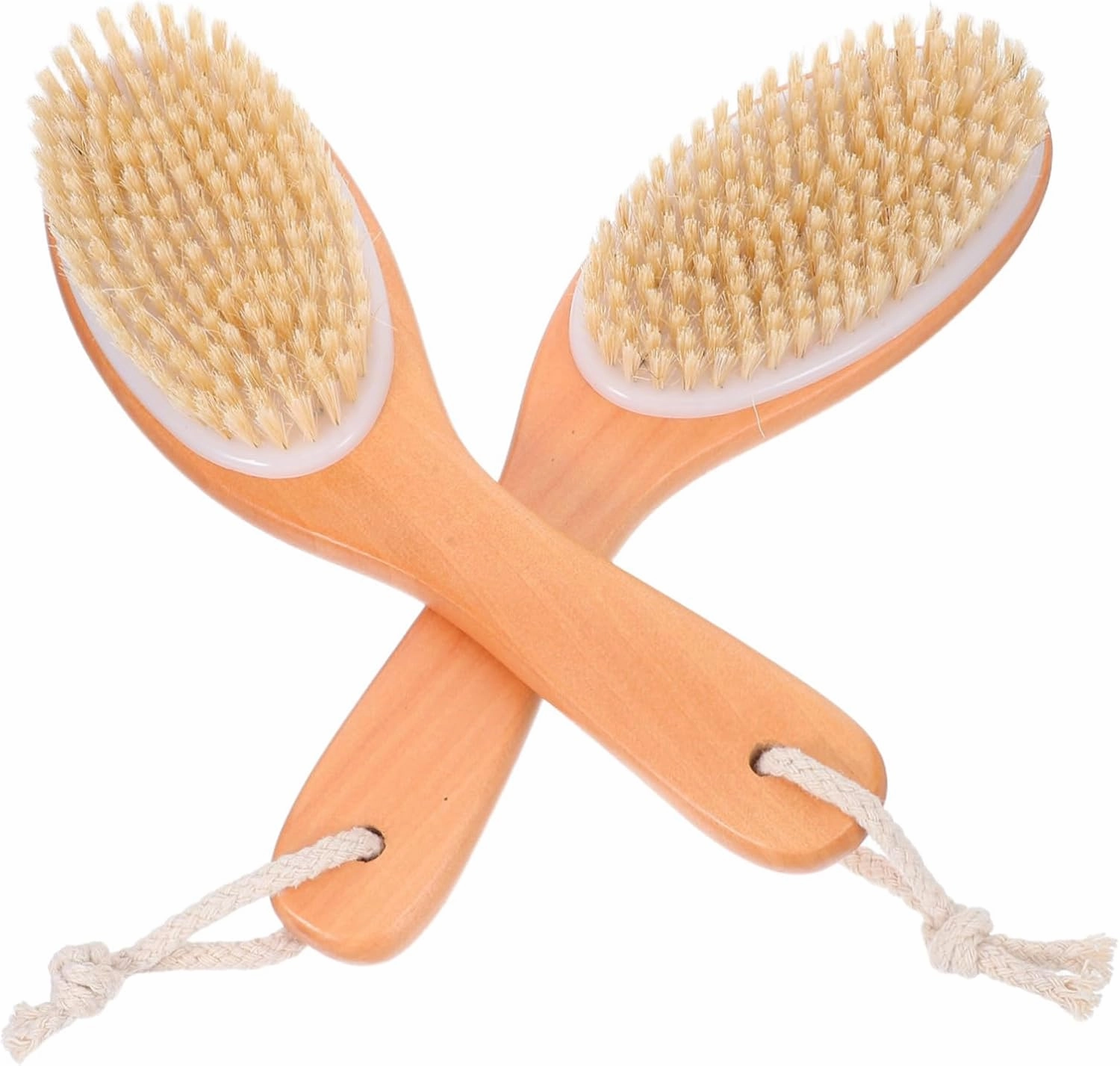 2pcs Ergonomic Bath Scrub Brush with Wooden Handle Exfoliating Back Cleaner for Shower Spa Experience Gentle Skin Cleansing Brush for Women and Men Natural Bristle Head
