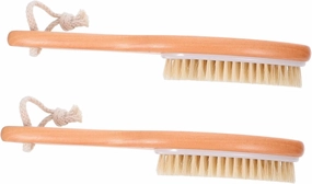 2pcs Ergonomic Long Handled Exfoliating Body Scrubber Soft Bristle Bath Brush for Gentle Skin Cleansing and for Wet and Dry Brushing