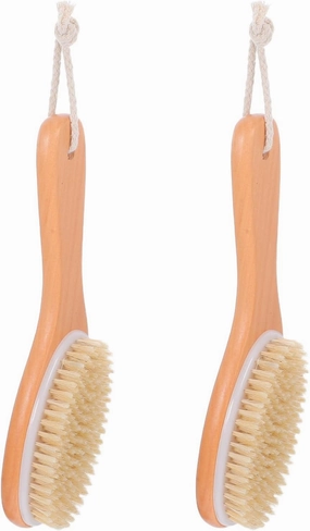 2Pcs Ergonomic Wooden Handle Body Scrubber Brush for Shower Bath Gentle Exfoliation Skin Cleansing for Spa Like Experience Efficient