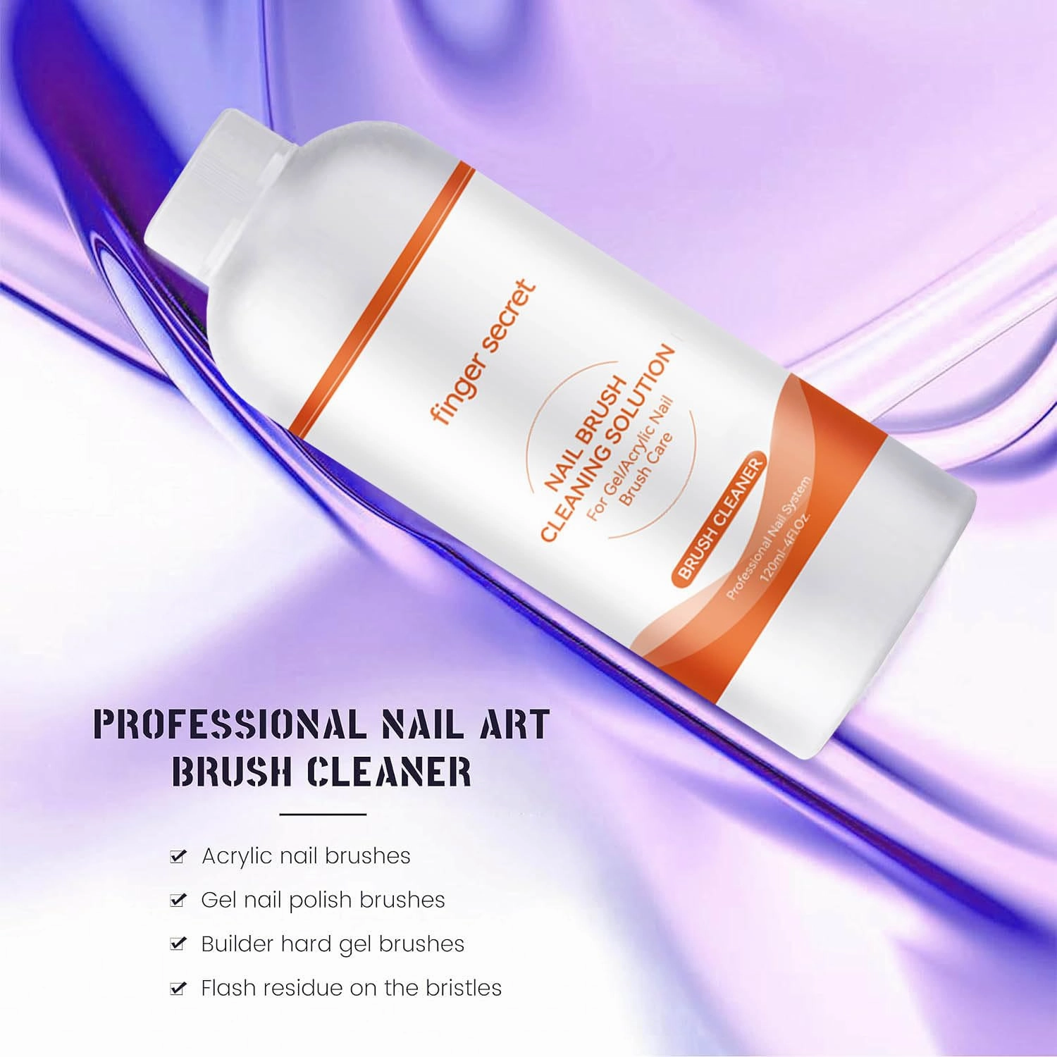 2PCS Finger Secret Nail Brush Cleaner- Professional Nail Art Brush Cleaning Solution. Nail Brush Cleaner Liquid Ideal for Nail Salon At Home. 2 * 120ml with Glass Cup and 50 Cotton Pads