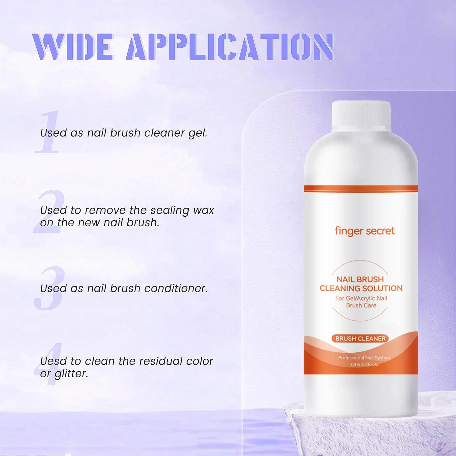 2PCS Finger Secret Nail Brush Cleaner- Professional Nail Art Brush Cleaning Solution. Nail Brush Cleaner Liquid Ideal for Nail Salon At Home. 2 * 120ml with Glass Cup and 50 Cotton Pads