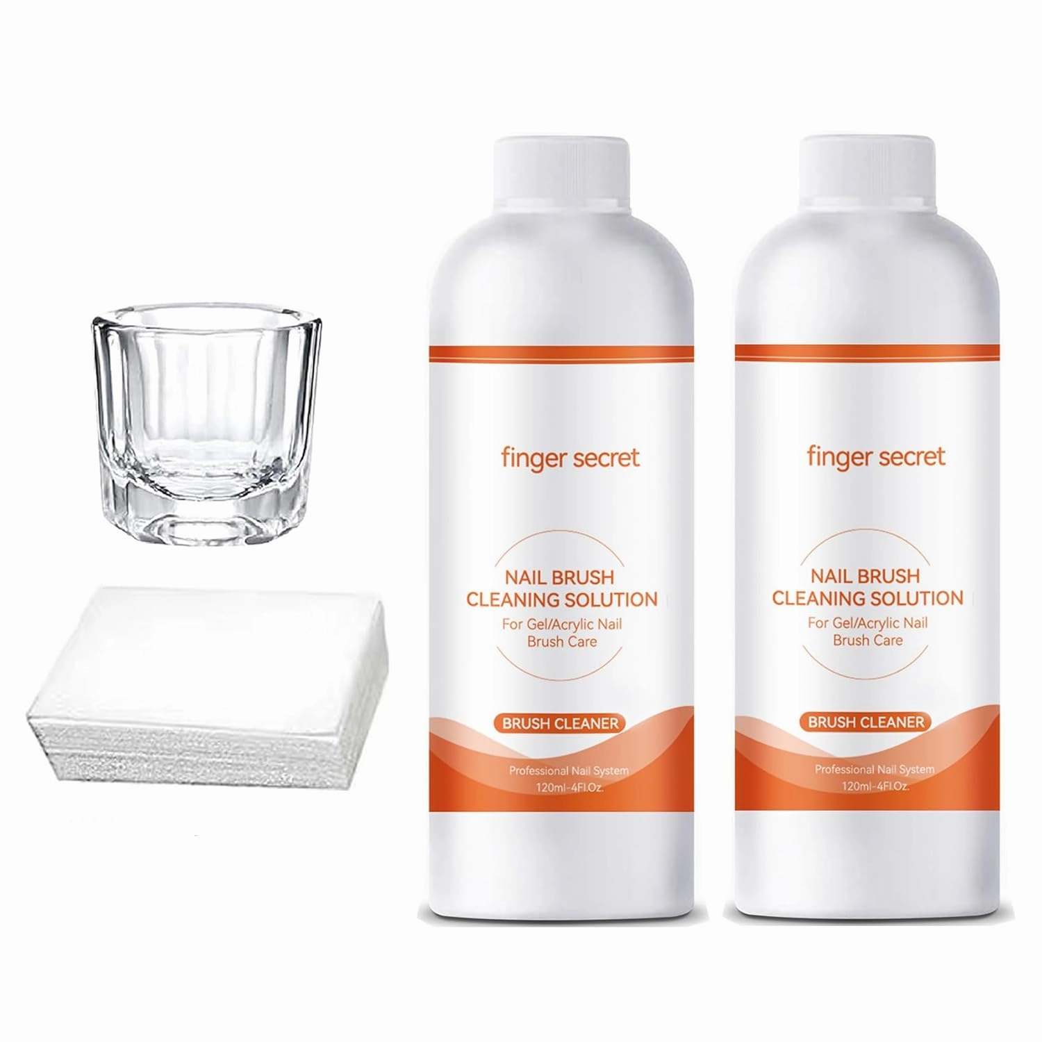 2PCS Finger Secret Nail Brush Cleaner- Professional Nail Art Brush Cleaning Solution. Nail Brush Cleaner Liquid Ideal for Nail Salon At Home. 2 * 120ml with Glass Cup and 50 Cotton Pads