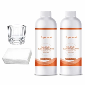 2PCS Finger Secret Nail Brush Cleaner- Professional Nail Art Brush Cleaning Solution. Nail Brush Cleaner Liquid Ideal for Nail Salon At Home. 2 * 120ml with Glass Cup and 50 Cotton Pads
